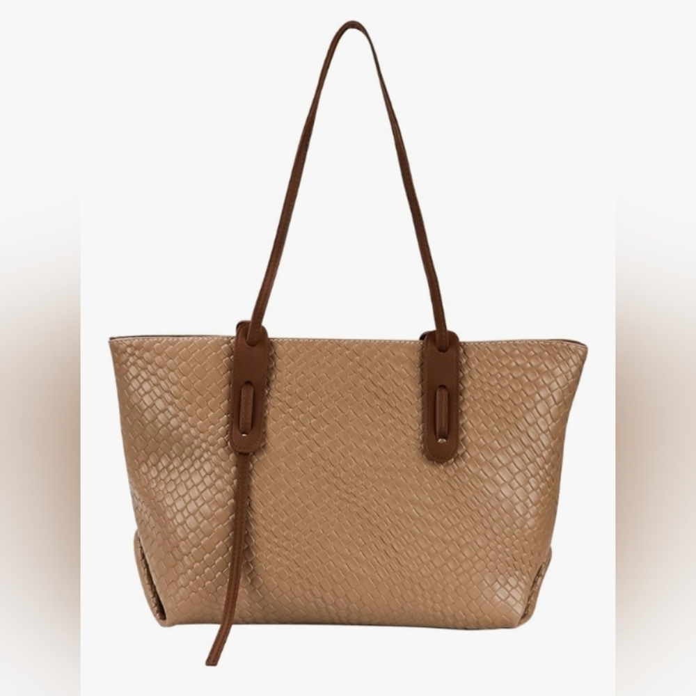 Tan Woven Tote Bag